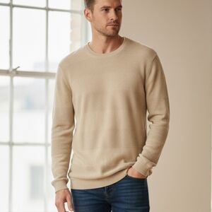Zara Men's Light Beige Crewneck Sweater Cotton And Linen